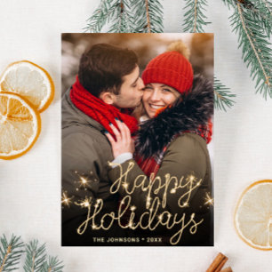 Modern Golden Holiday PHOTO Christmas Greeting Postcard