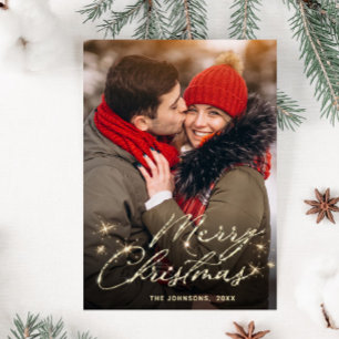 Modern Golden Holiday PHOTO Christmas Greeting Postcard