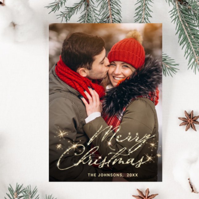 Modern Golden Holiday PHOTO Christmas Greeting Postcard (Creator Uploaded)