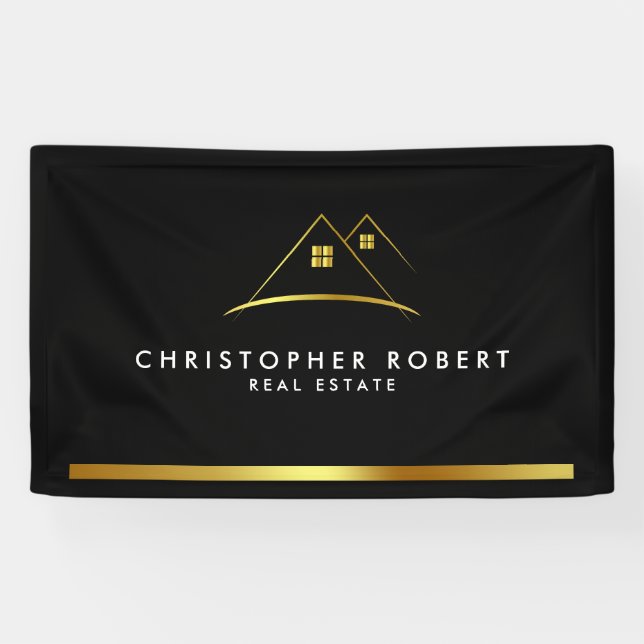 Modern Golden House Logo Real Estate Banner (Horizontal)