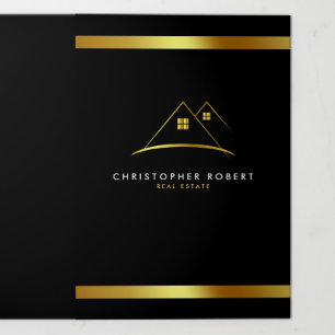 Modern Golden House Logo Real Estate  Tri-Fold Card