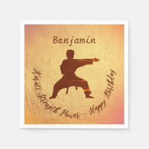 Modern Golden Karate Martial Arts Happy Birthday Napkin