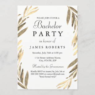 Modern Golden Leaf Bachelor Party Invite