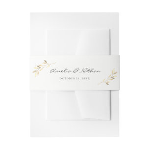 Modern Golden Leaf Wedding Belly Band Invitation Belly Band