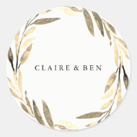 Modern Golden Leaf Wreath Any Occasion Sticker