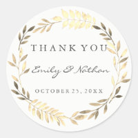 Modern Golden Leaf Wreath Thank You Sticker