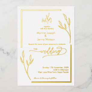 Modern Golden Leaflet Border Minimalist Monogram