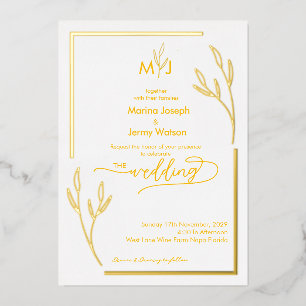 Modern Golden Leaflet Border Monogram Scripted