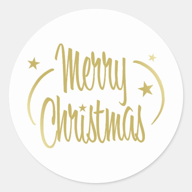 Modern Golden Merry Christmas Classic Round Sticker (Front)