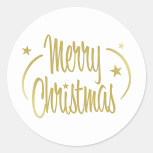 Modern Golden Merry Christmas Classic Round Sticker