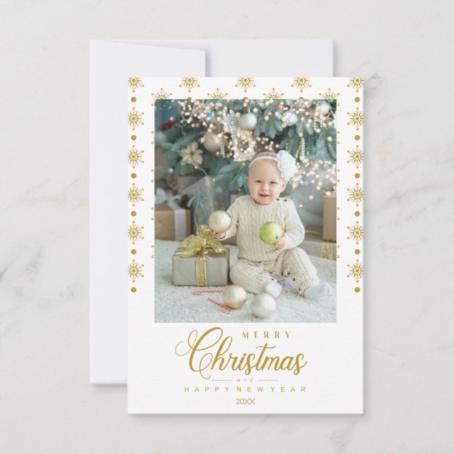 Modern Golden Merry Christmas Photo Baby (Front)