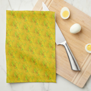 Modern Golden Palm Yellow Floral Pattern Tea Towel