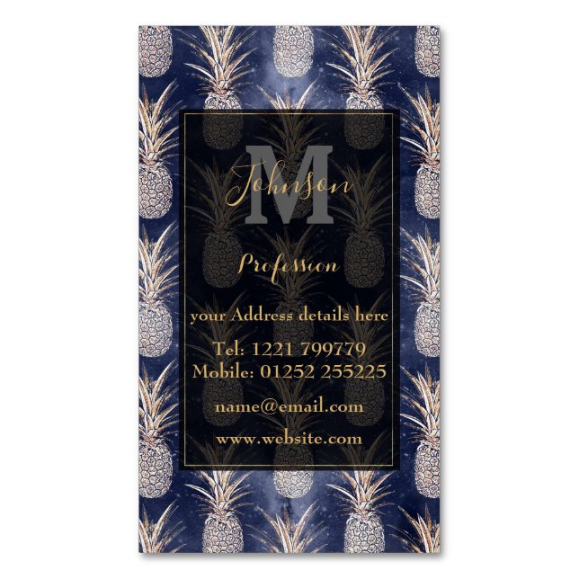Modern Golden pineapples nebula pattern Magnetic Business Card (Front Vertical)