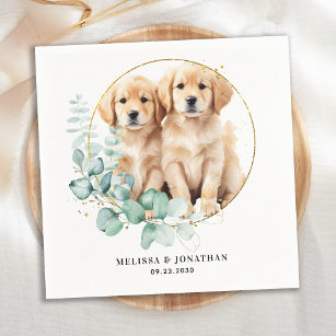 Modern Golden Retriever Custom Pet Dog Wedding Napkin