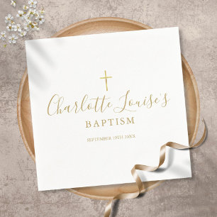 Modern Golden Signature Baptism Christening Napkin