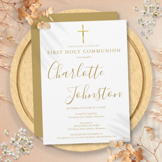 Modern Golden Signature First Holy Communion Invitation (Modern Golden Signature First Holy Communion Invitation)