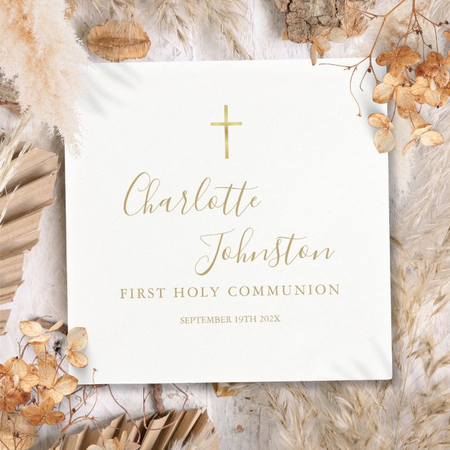 Modern Golden Signature First Holy Communion Napkin (Modern Golden Signature First Holy Communion Napkins)