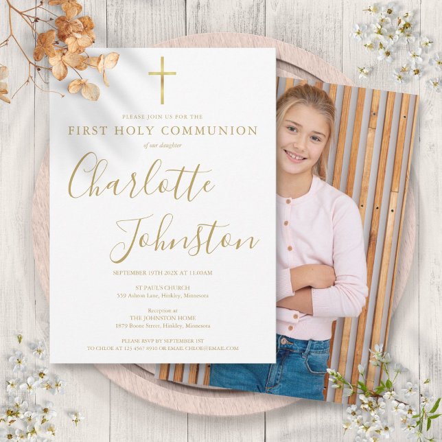 Modern Golden Signature First Holy Communion Photo Invitation (Modern Golden Signature First Holy Communion Photo Invitation)