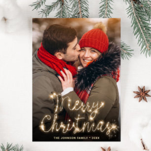 Modern Golden Sparkle Christmas PHOTO QR code Holiday Card