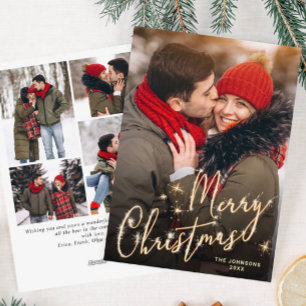 Modern Golden Sparkler Christmas 5 PHOTO Greeting  Holiday Card