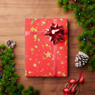 Modern golden starry red pattern festive elegant wrapping paper