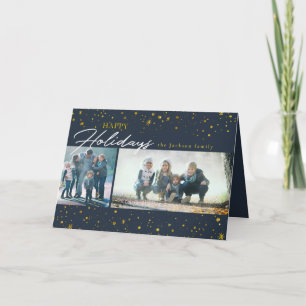 Modern golden stars on dark blue Holiday greeting Card