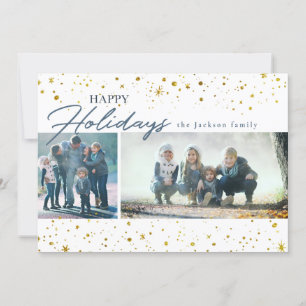 Modern golden stars on white Holiday greeting Card