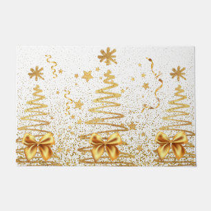 Modern golden trees shiny glam Christmas white Doormat