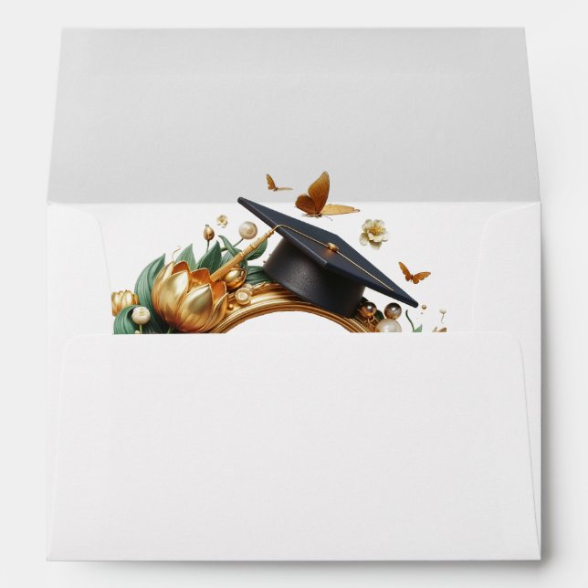 Modern Golden Tulips Floral Border Graduation  Envelope (Back (Bottom))