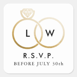 Modern Golden Wedding Rings RSVP Reply Square Sticker