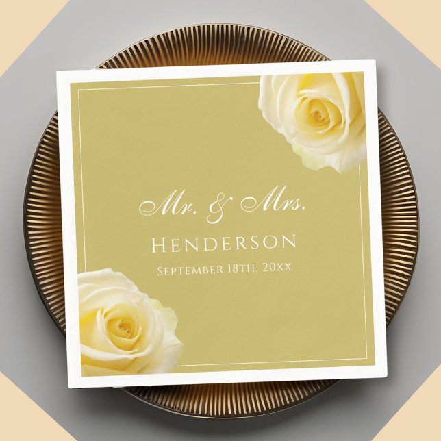 Modern Golden Yellow Rose Floral Wedding Napkin (Creator Uploaded)