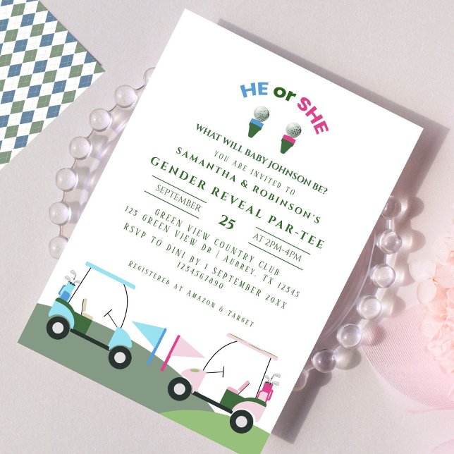 Modern Golf Baby Gender Reveal Par-tee Invitation (Creator Uploaded)