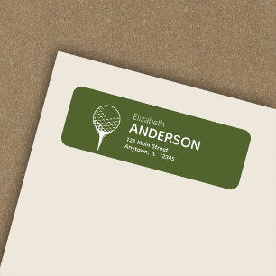 Modern Golf Ball & Tee Olive Green Return Address