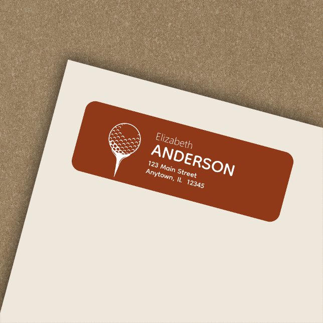 Modern Golf Ball & Tee Terracotta Return Address (Creator Uploaded)