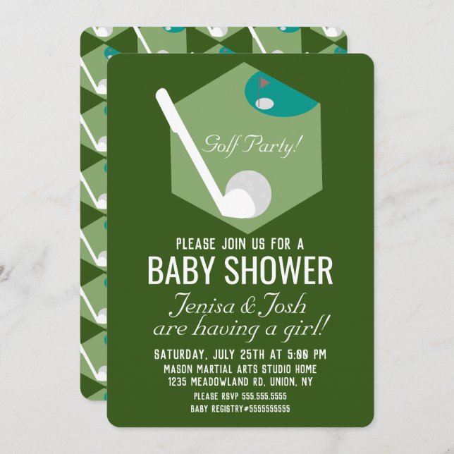 Modern Golf Ball Theme Boy Baby Shower Invitation (Front/Back)