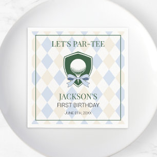 Modern Golf Blue Boys Sports 1st Birthday Par-tee Napkin