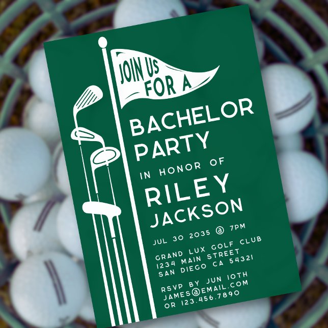 Modern Golf Golfers Bachelor Party Green Invitation (Creator Uploaded)
