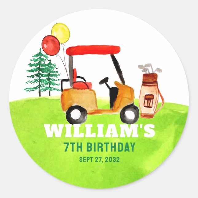Modern Golf Golfers Par-tee Kids Birthday Classic Round Sticker (Front)