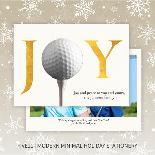 Modern Golf Joy & Peace Christmas Photo Holiday Card