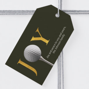Modern Golf Joy & Peace Dark Green Christmas Gift Tags