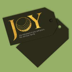 Modern Golf Joy & Peace Dark Green Christmas Gift Tags