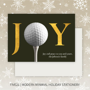 Modern Golf Joy & Peace Dark Green Christmas Holiday Card