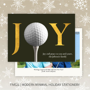 Modern Golf Joy & Peace Dark Green Christmas Photo Holiday Card