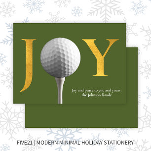 Modern Golf Joy & Peace Green Christmas Holiday Card