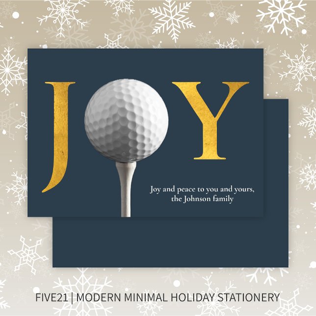 Modern Golf Joy & Peace Navy Blue Christmas Holiday Card (Creator Uploaded)