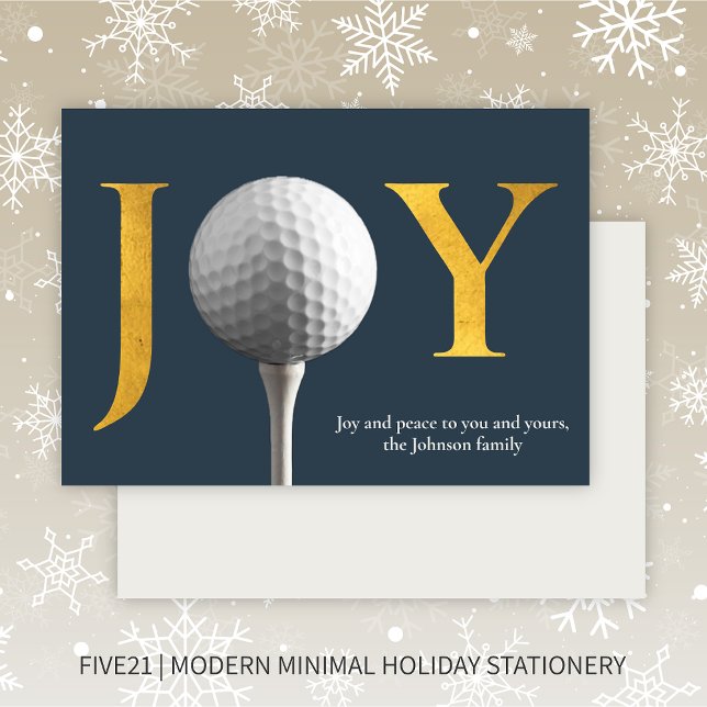 Modern Golf Joy & Peace Navy Blue Christmas Holiday Card (Creator Uploaded)