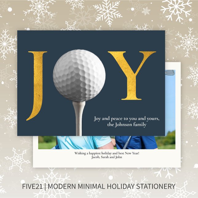 Modern Golf Joy & Peace Navy Blue Christmas Photo Holiday Card (Creator Uploaded)