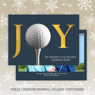 Modern Golf Joy & Peace Navy Blue Christmas Photo Holiday Card
