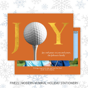 Modern Golf Joy & Peace Orange Christmas Photo Holiday Card