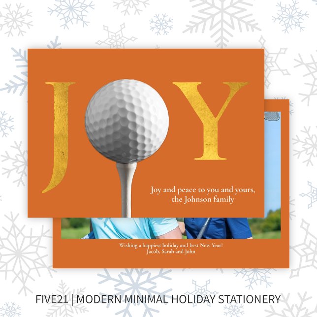 Modern Golf Joy & Peace Orange Christmas Photo Holiday Card (Creator Uploaded)